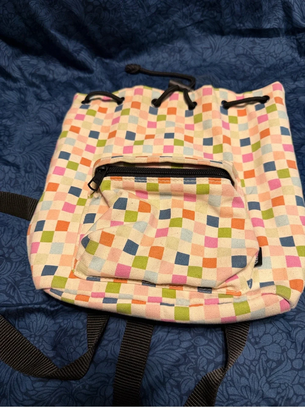 Multicolor Checkered Drawstring Backpack - Women - Picture 1 of 3
